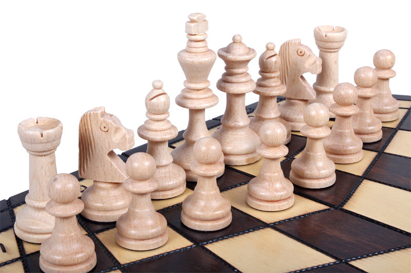 Three Player Wooden Chess Set Large 3.35 in King
