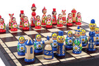 Babushka Blue Wooden Chess Set Russian Design 16.5" Board