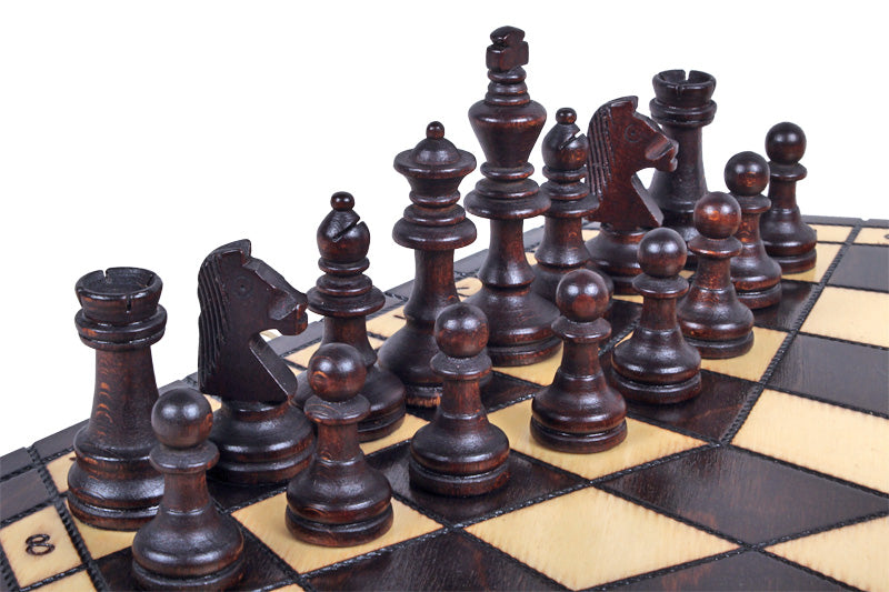 Three Player Wooden Chess Set Large 3.35 in King