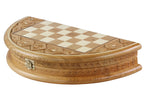 Rubin Hand Carved Chess Set with Round Inlaid Case 13" Diameter