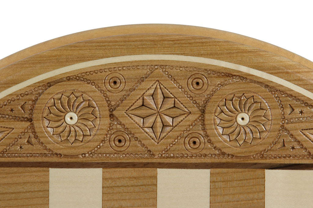 Rubin Hand Carved Chess Set with Round Inlaid Case 13" Diameter