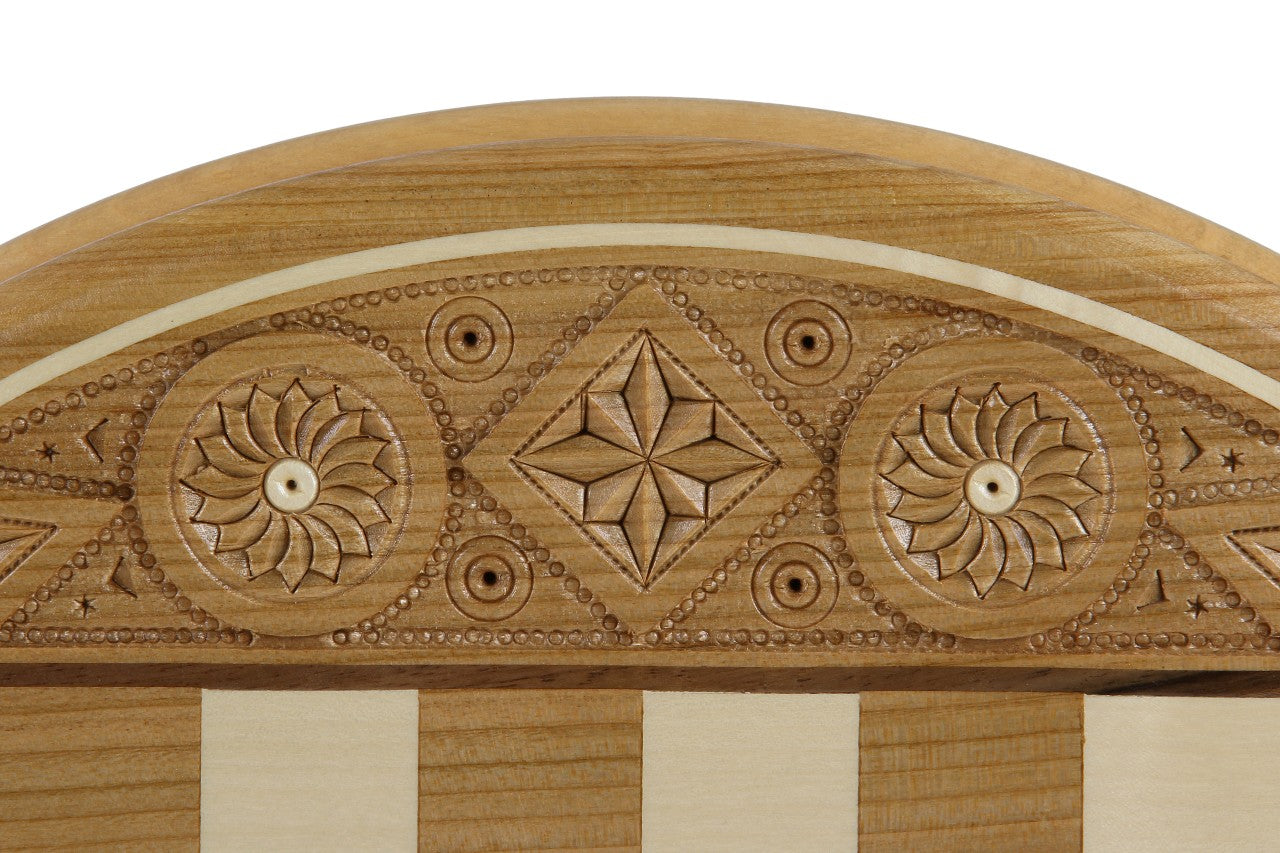 Rubin Hand Carved Chess Set with Round Inlaid Case 13" Diameter