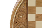 Rubin Hand Carved Chess Set with Round Inlaid Case 13" Diameter