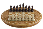 Rubin Hand Carved Chess Set with Round Inlaid Case 13" Diameter
