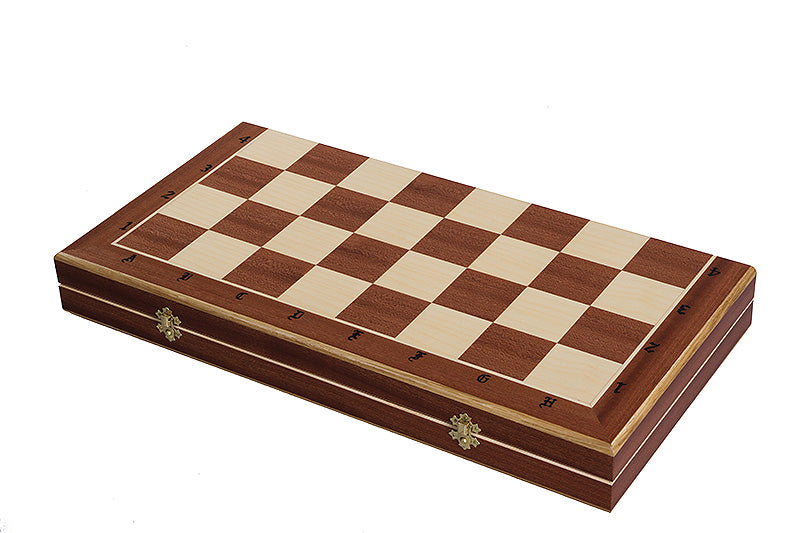 Castle Intarsia Large Folding Chess Set Mahogany and Sycamore Inlay 23.6" Board