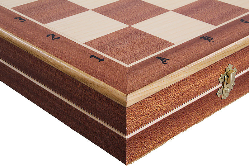 Castle Intarsia Large Folding Chess Set Mahogany and Sycamore Inlay 23.6" Board