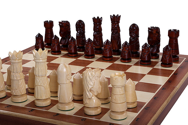Castle Intarsia Large Folding Chess Set Mahogany and Sycamore Inlay 23.6" Board