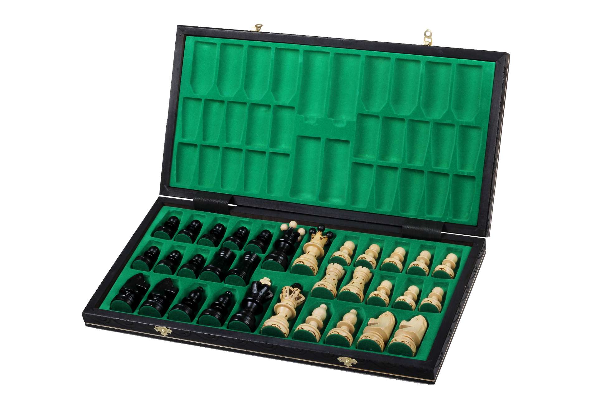 Ambassador Black Deluxe Wooden Chess Set with Burnt Inlay – Size No. 5.5