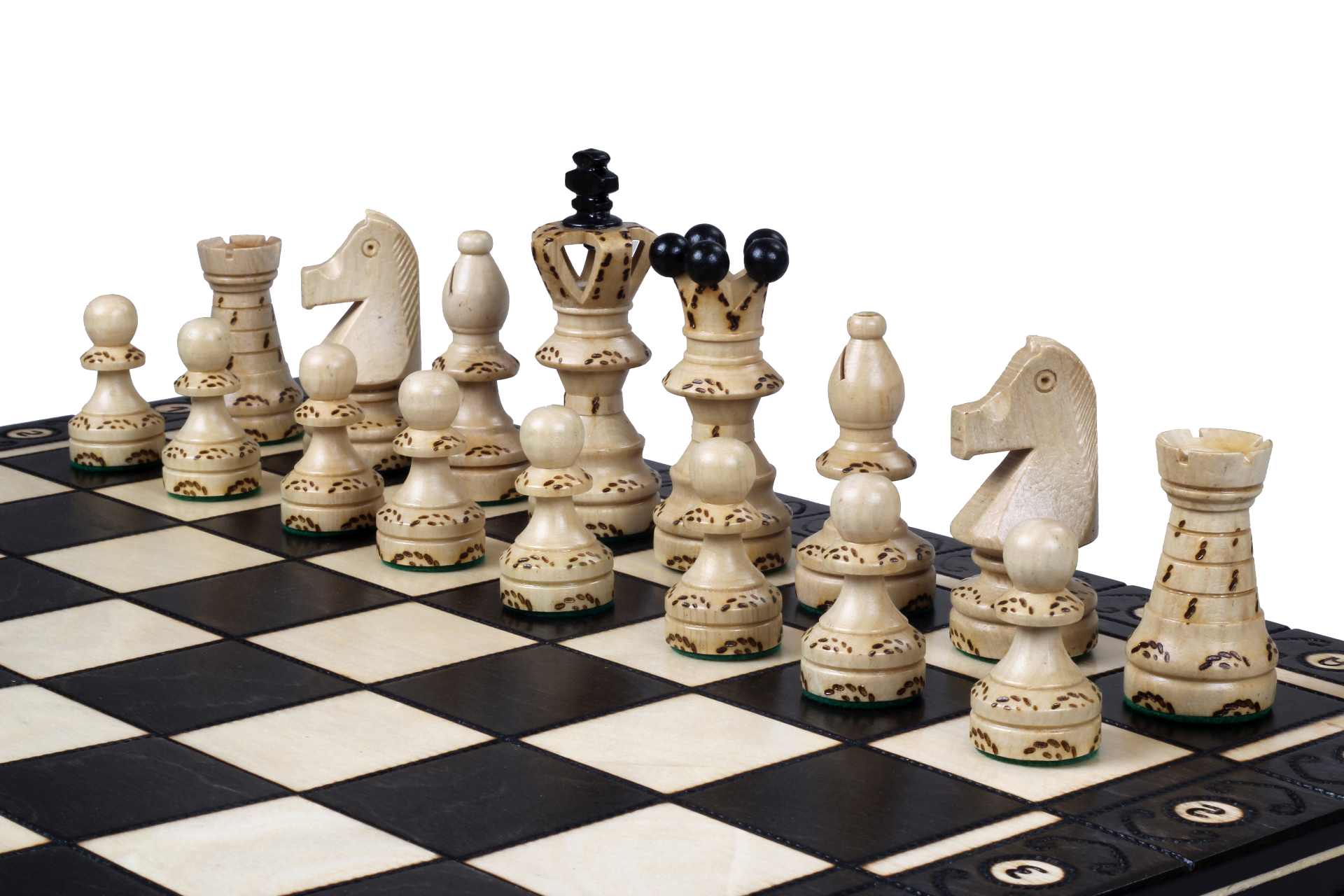 Ambassador Black Deluxe Wooden Chess Set with Burnt Inlay – Size No. 5.5