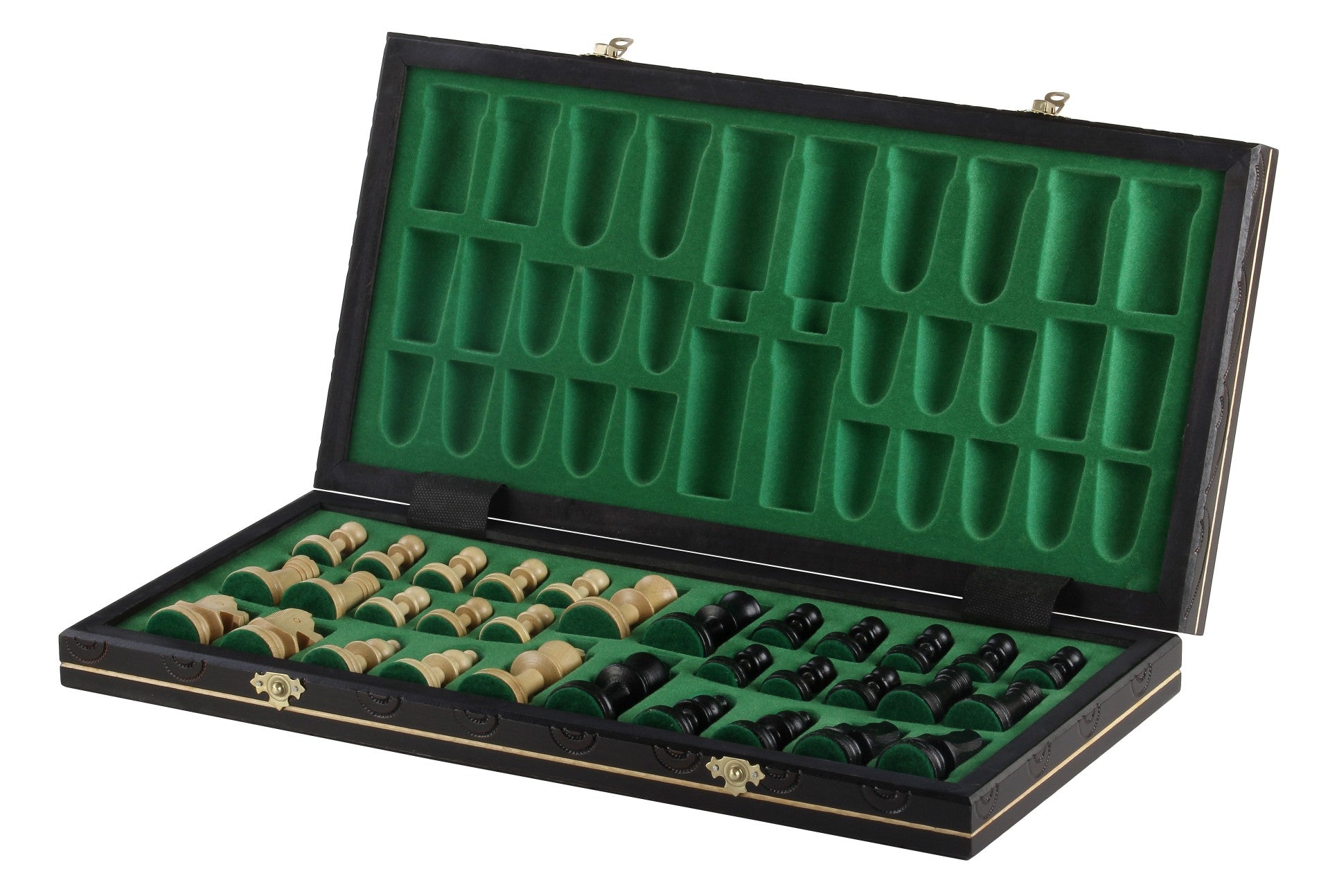 Consul Chess Set Staunton Style with Insert Tray Black Finish 3.15 in Kin