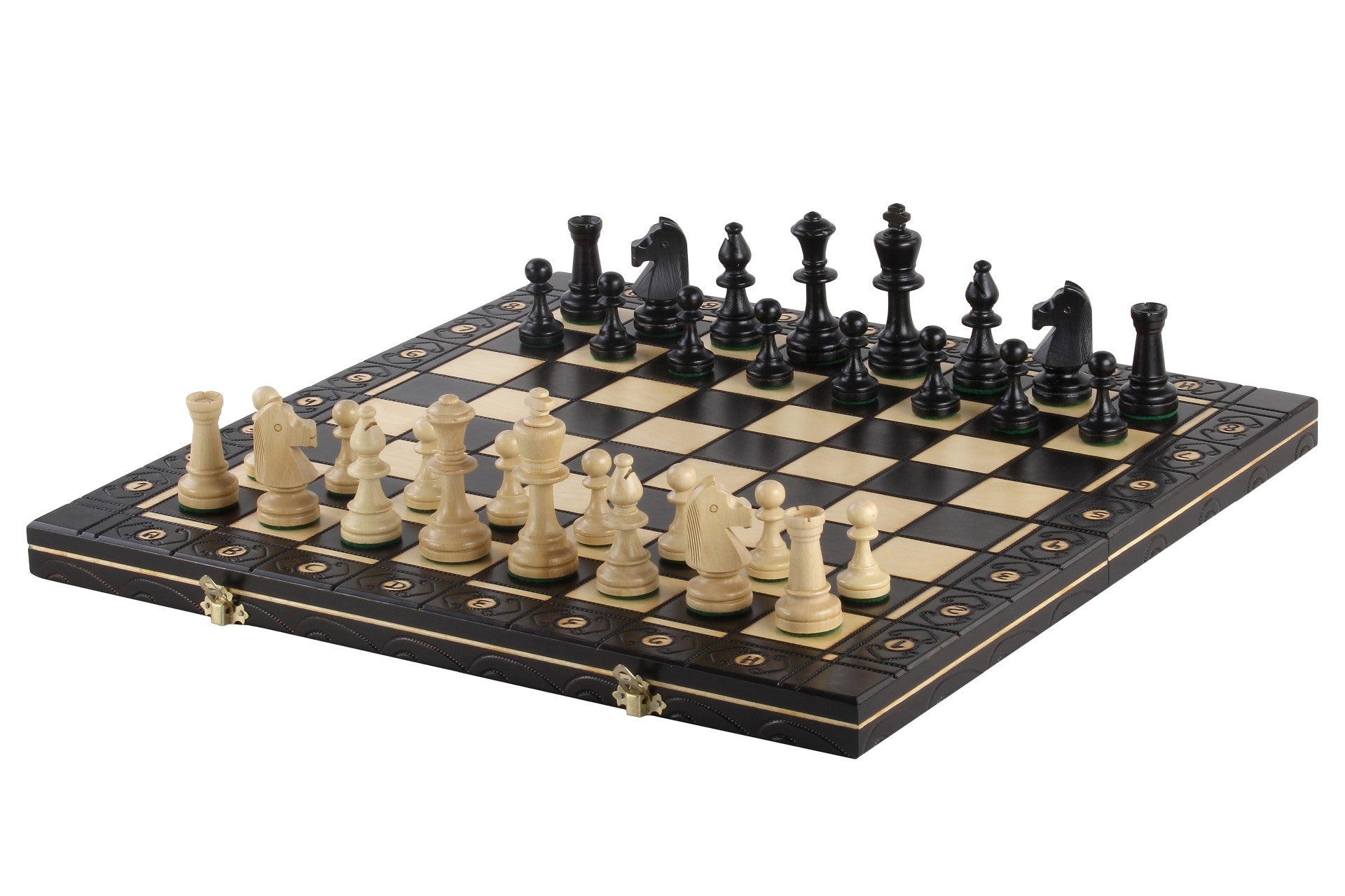 Consul Chess Set Staunton Style with Insert Tray Black Finish 3.15 in Kin