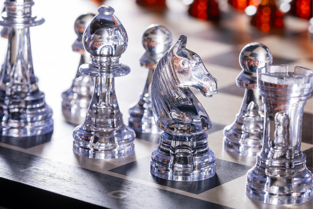 Staunton No. 6 Chess Pieces – Transparent Amber and Clear