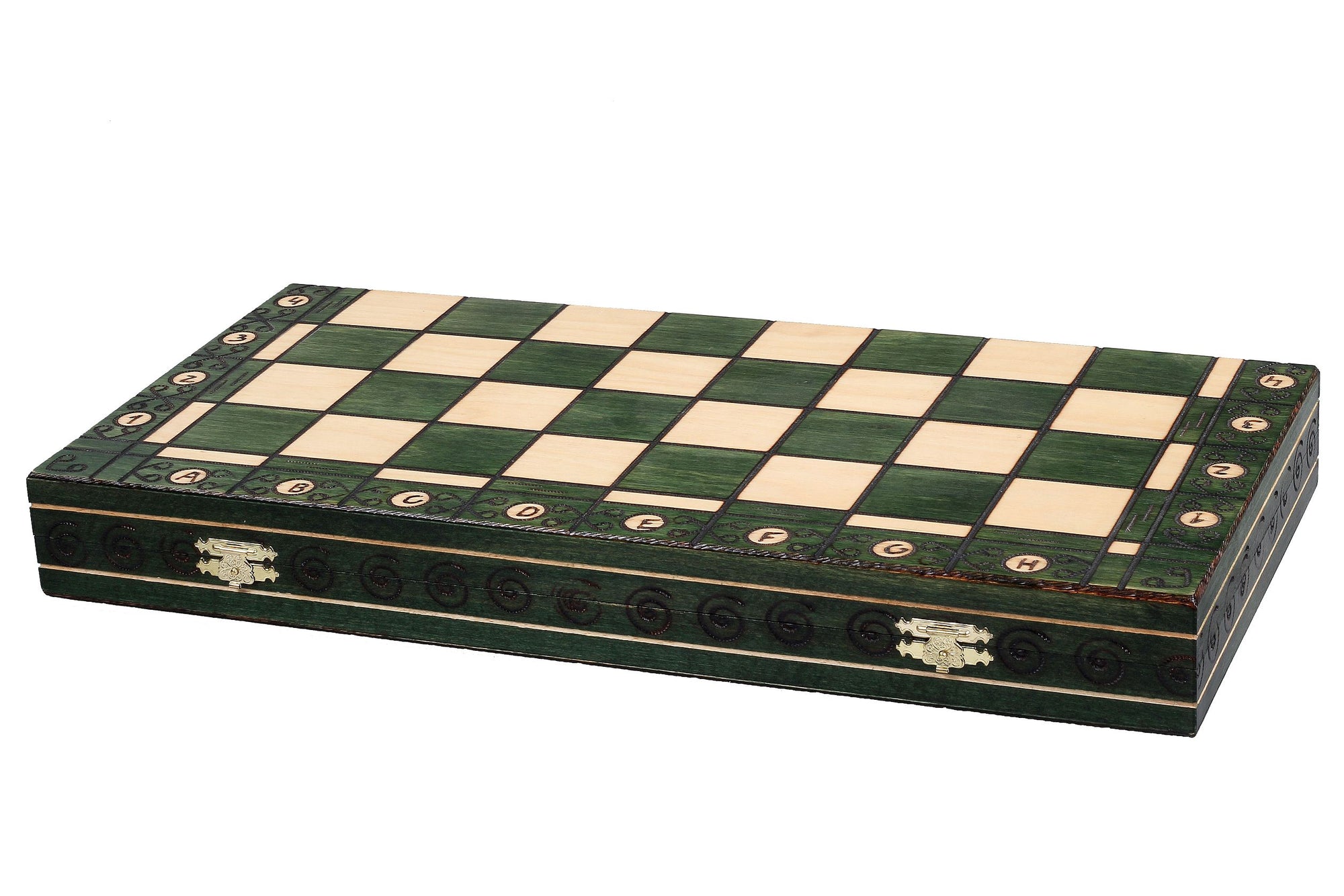 Ambassador Green Wooden Chess Set with Burnt Inlay – Size No. 5