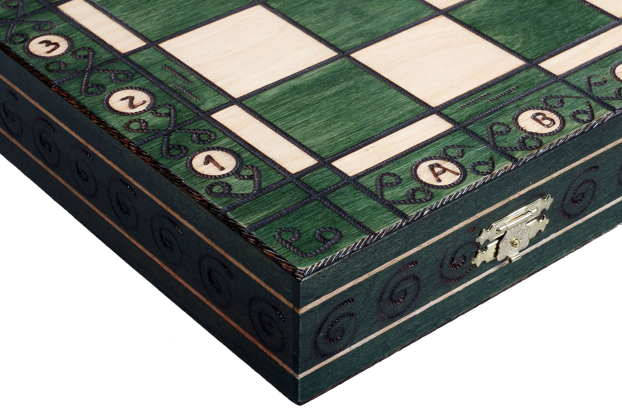 Ambassador Green Wooden Chess Set with Burnt Inlay – Size No. 5