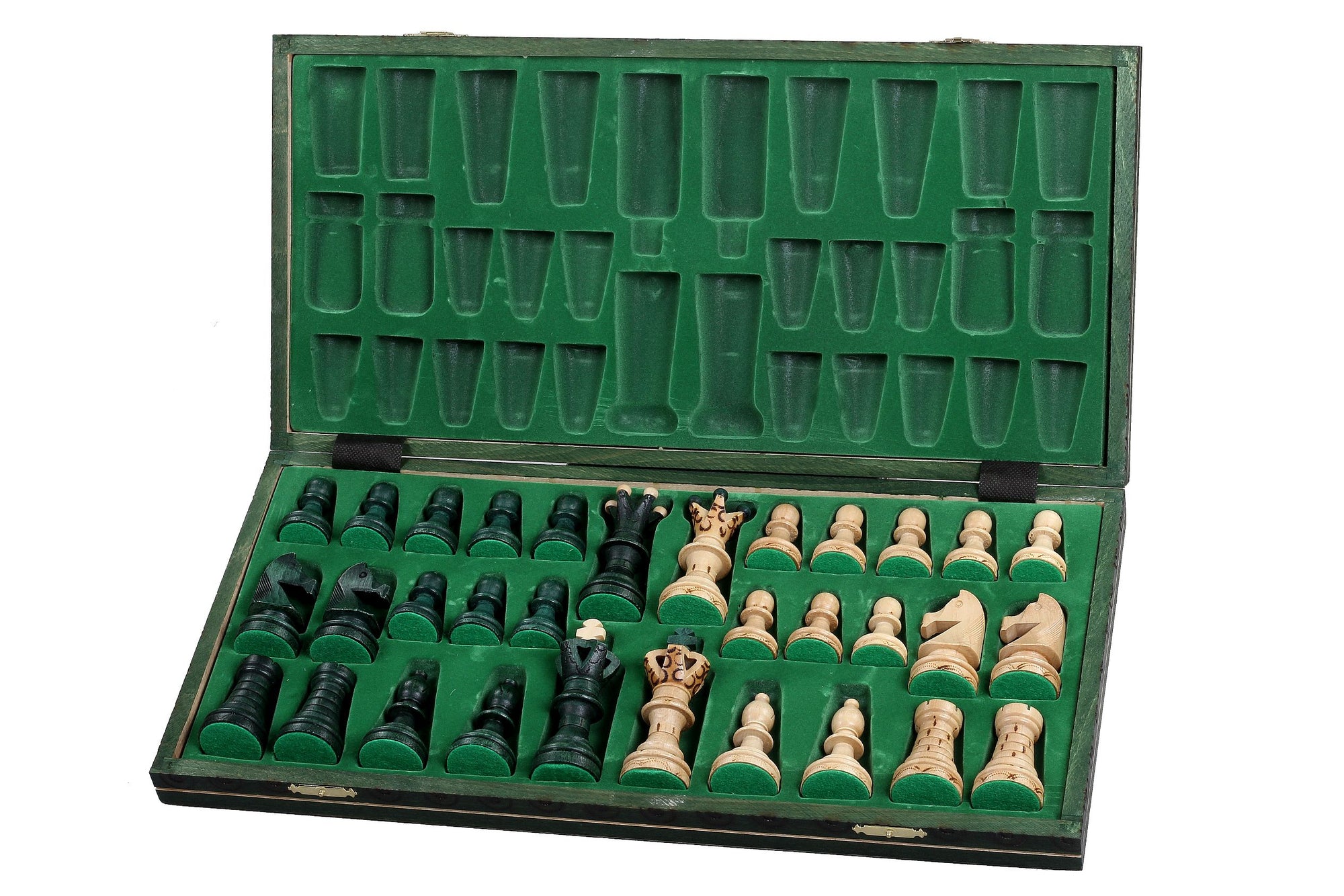 Ambassador Green Wooden Chess Set with Burnt Inlay – Size No. 5