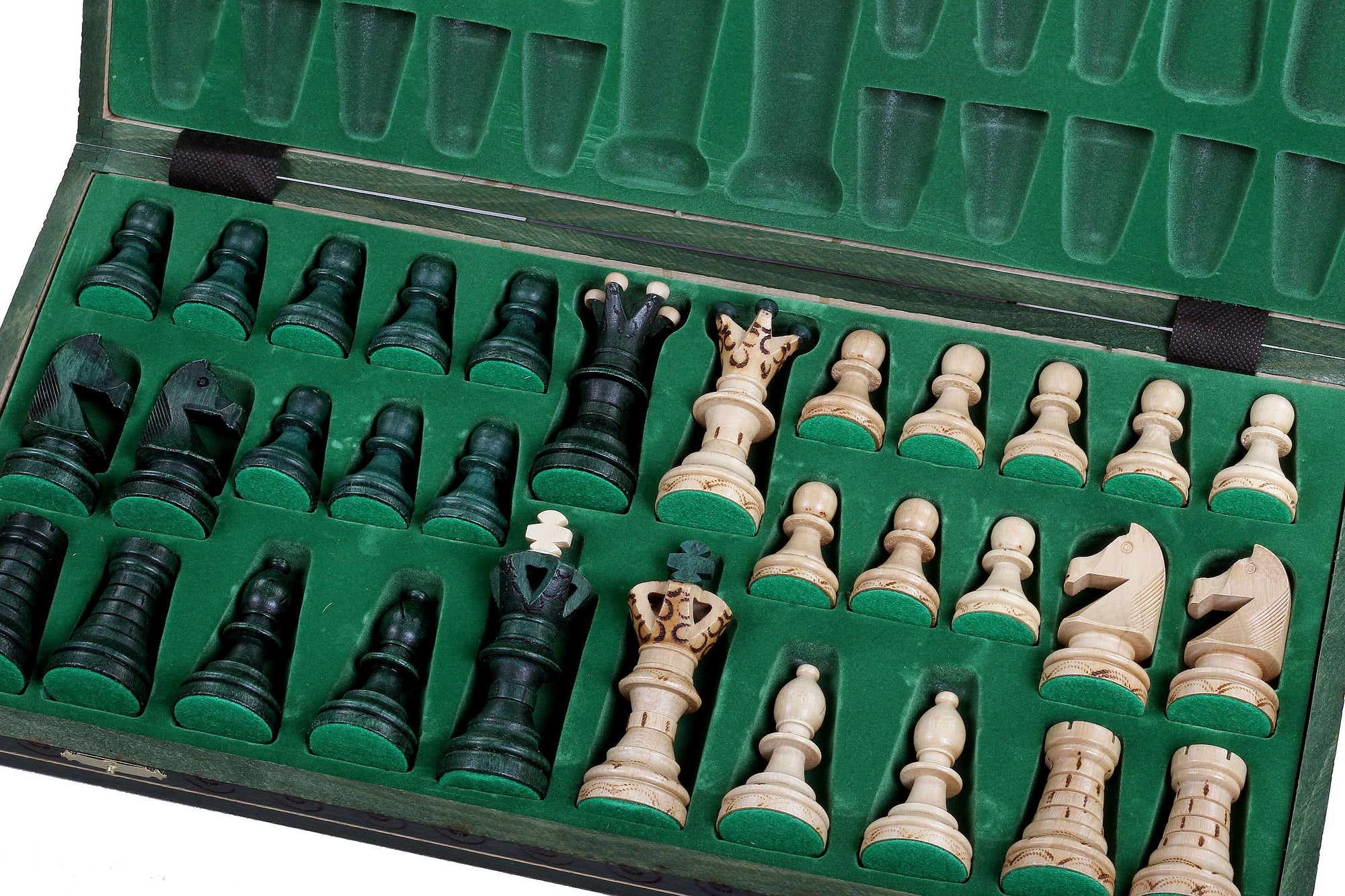 Ambassador Green Wooden Chess Set with Burnt Inlay – Size No. 5
