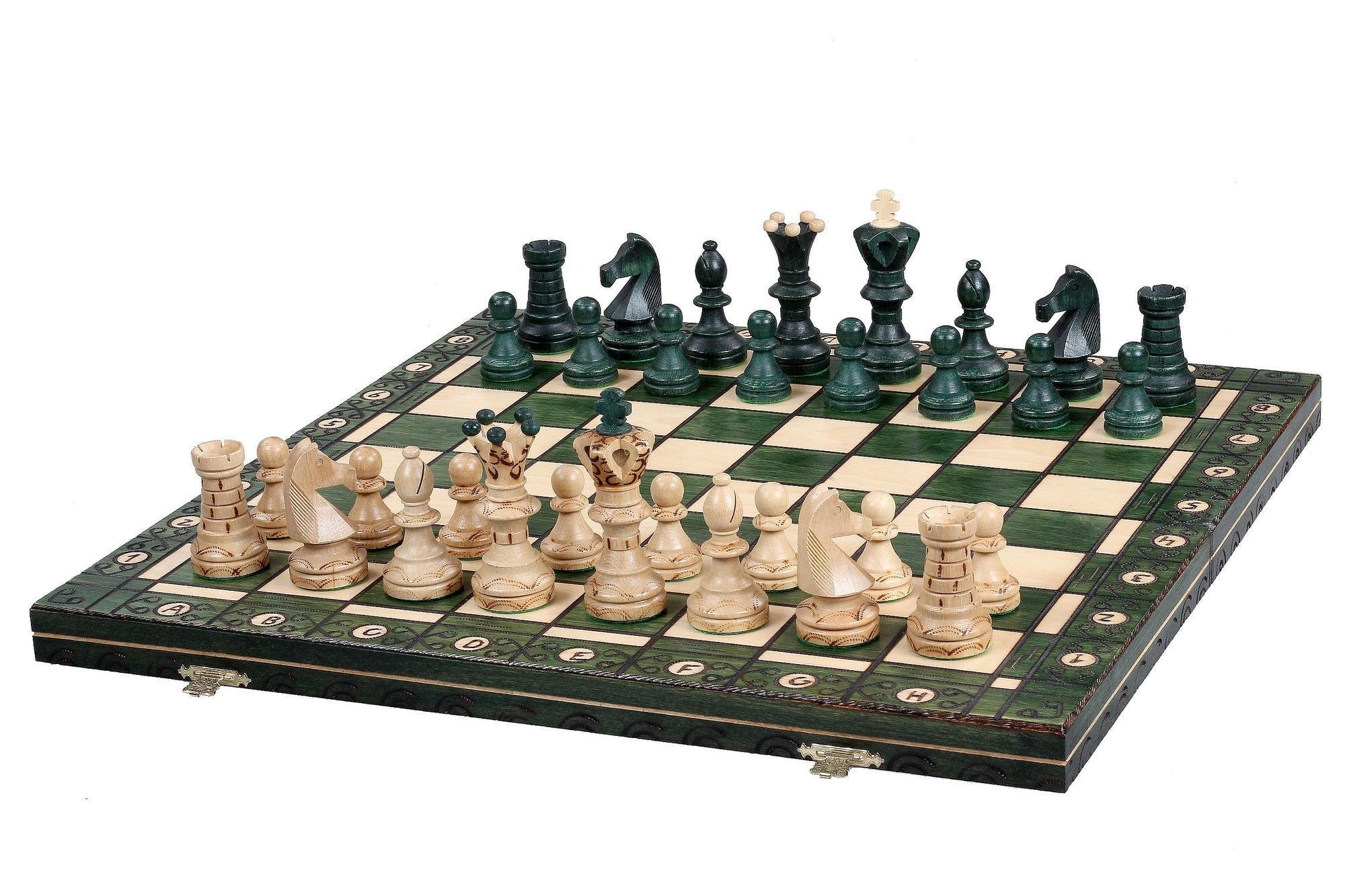 Ambassador Green Wooden Chess Set with Burnt Inlay – Size No. 5
