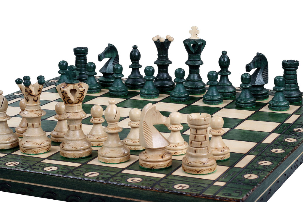 Ambassador Green Wooden Chess Set with Burnt Inlay – Size No. 5
