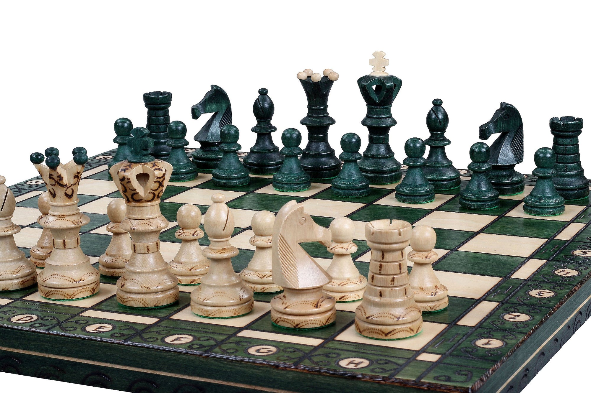 Ambassador Green Wooden Chess Set with Burnt Inlay – Size No. 5