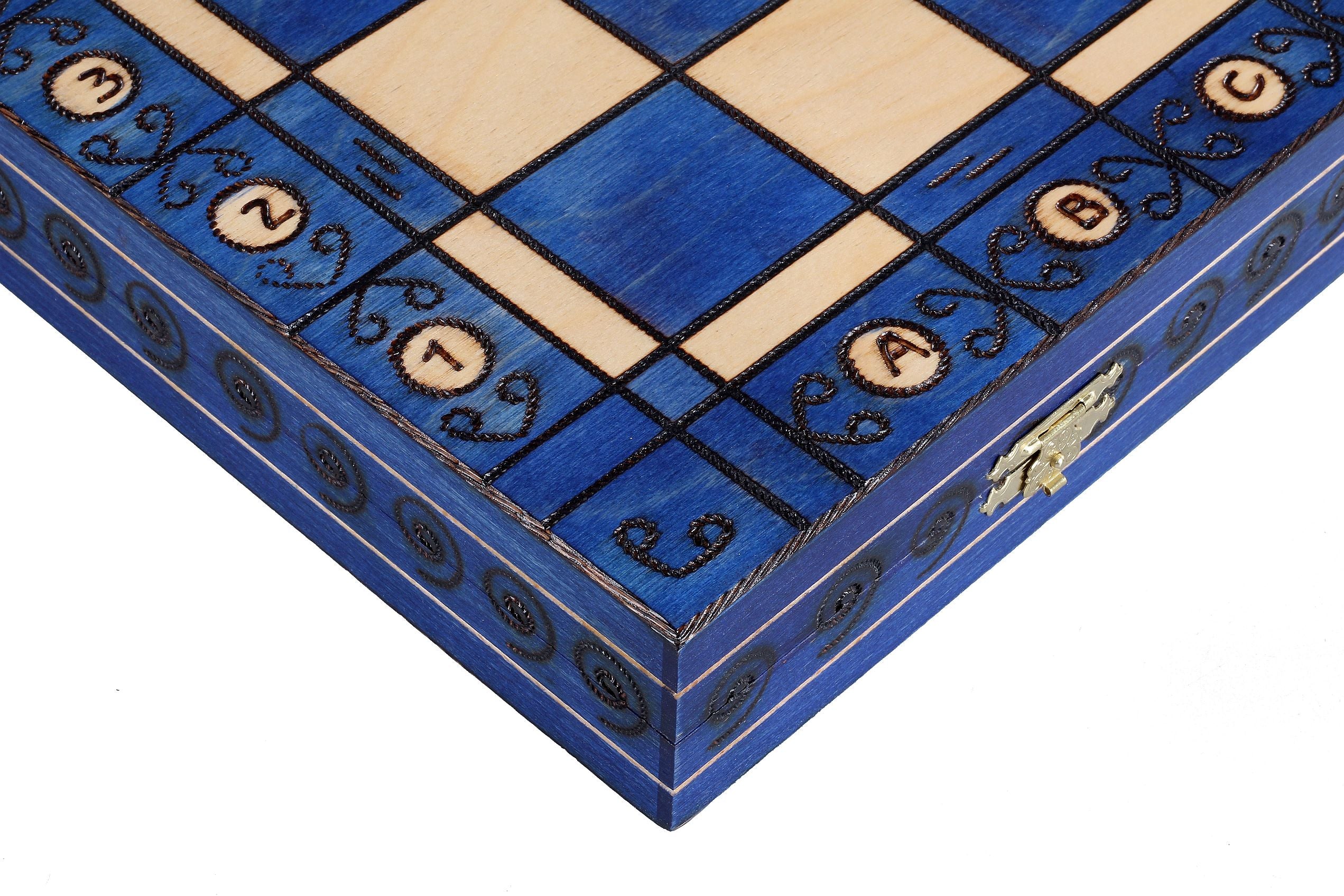 Ambassador Blue Deluxe Wooden Chess Set with Burnt Inlay – Size No. 5.5