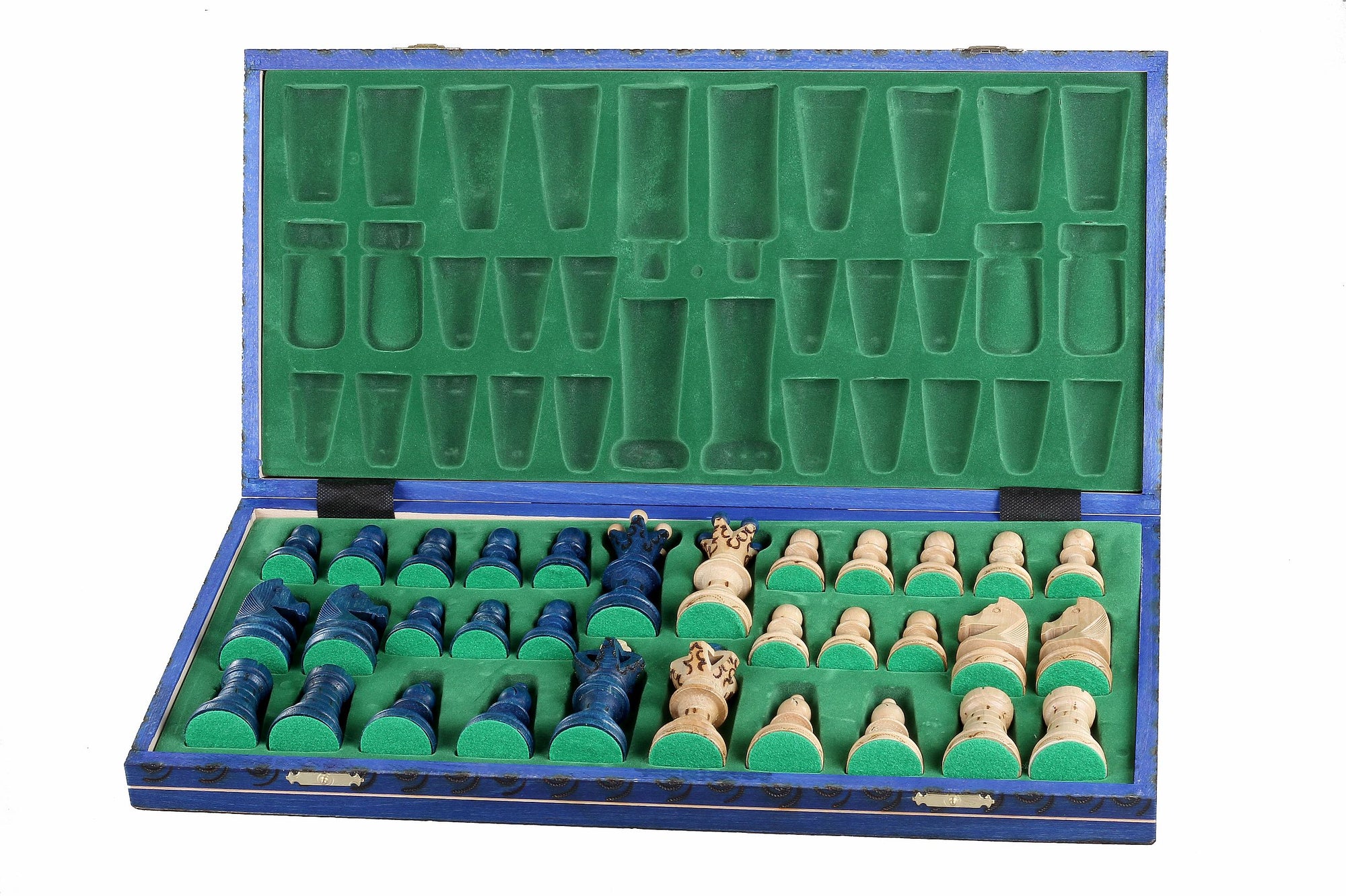 Ambassador Blue Wooden Chess Set with Burnt Inlay – Size No. 5