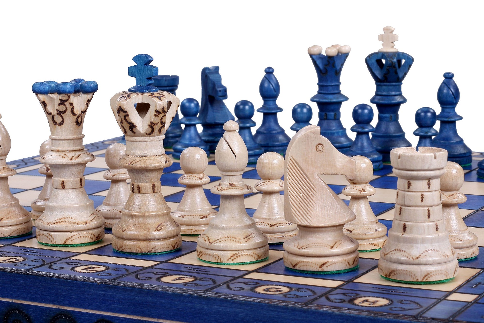 Ambassador Blue Wooden Chess Set with Burnt Inlay – Size No. 5