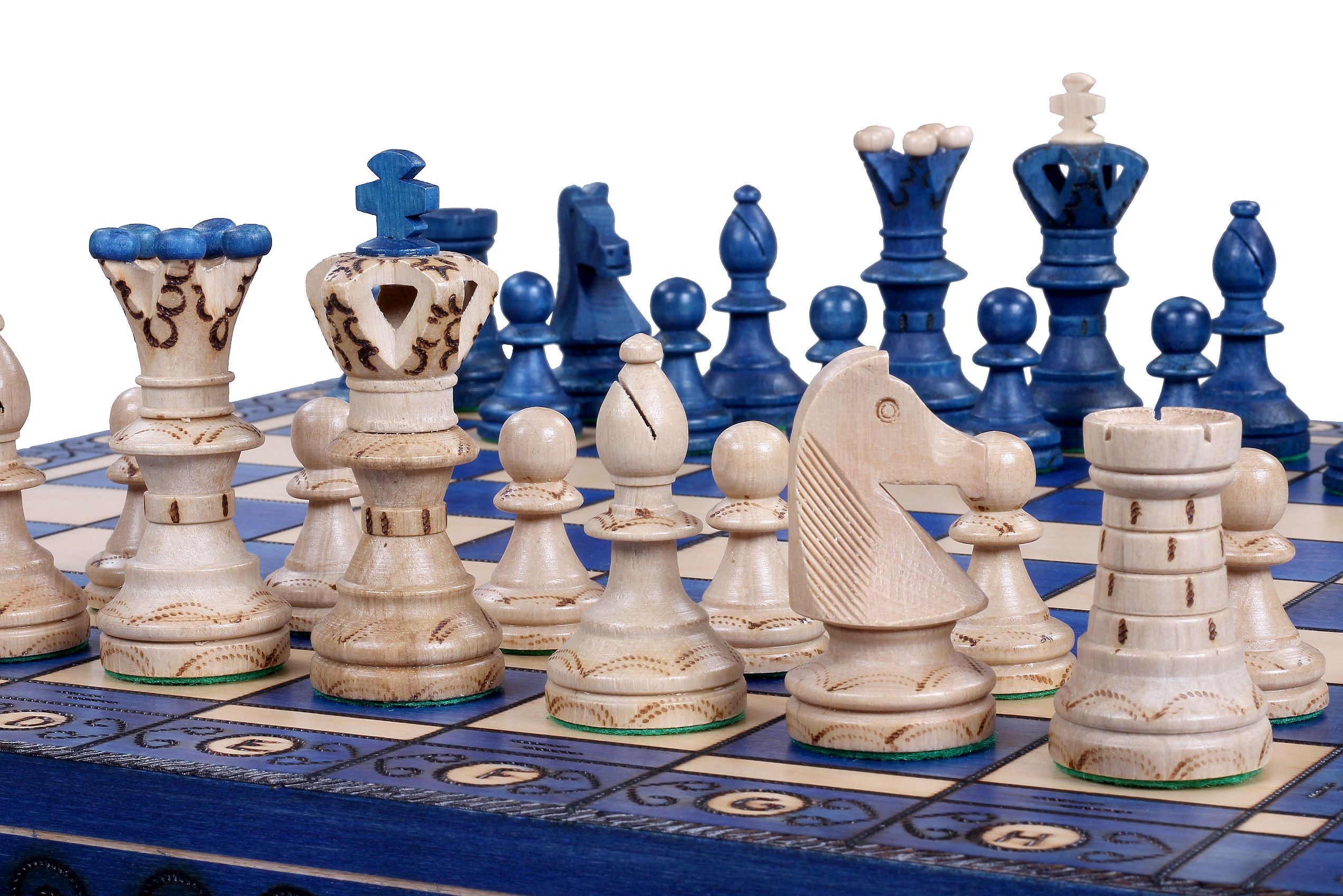 Ambassador Blue Wooden Chess Set with Burnt Inlay – Size No. 5