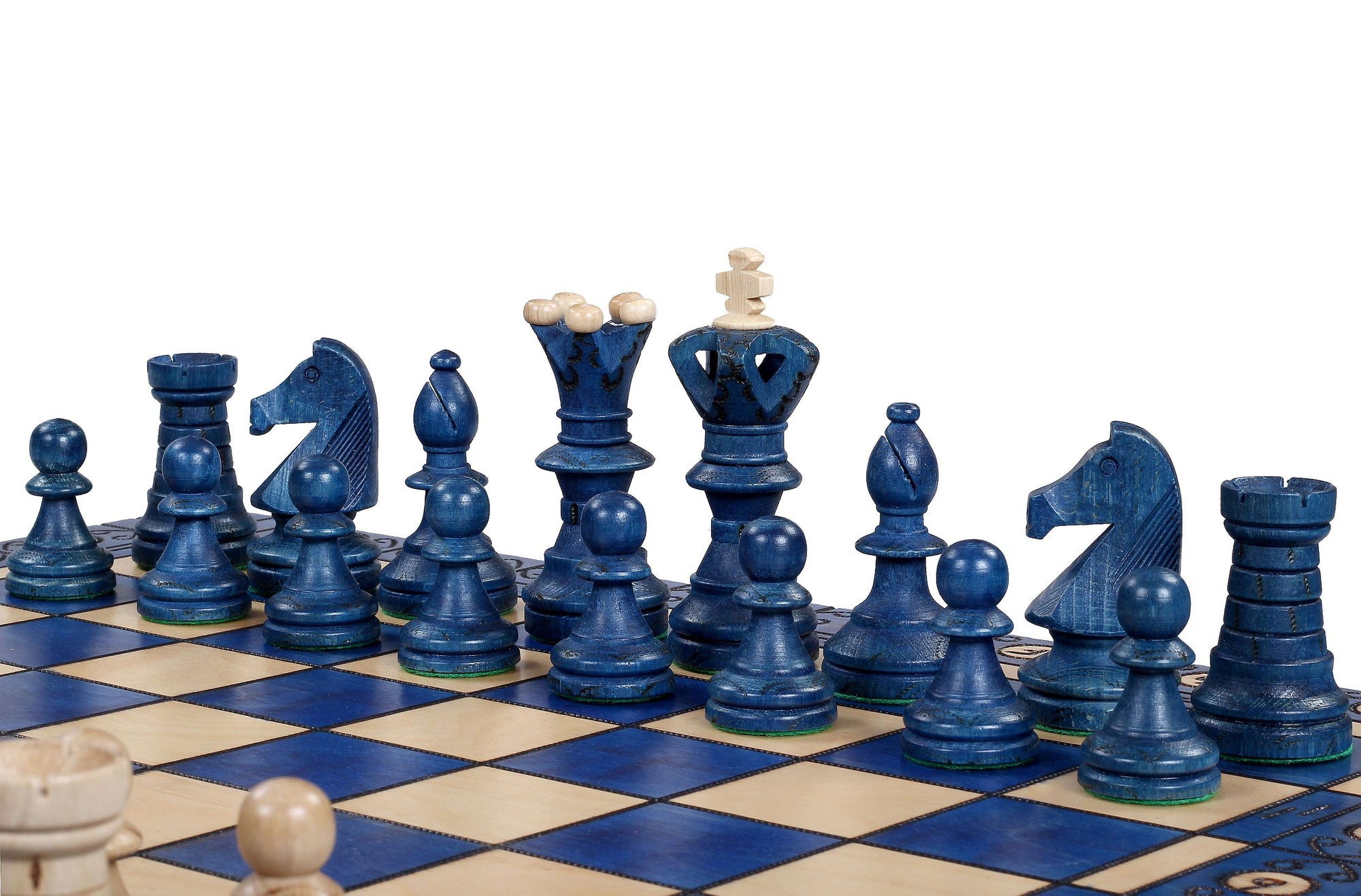 Ambassador Blue Wooden Chess Set with Burnt Inlay – Size No. 5