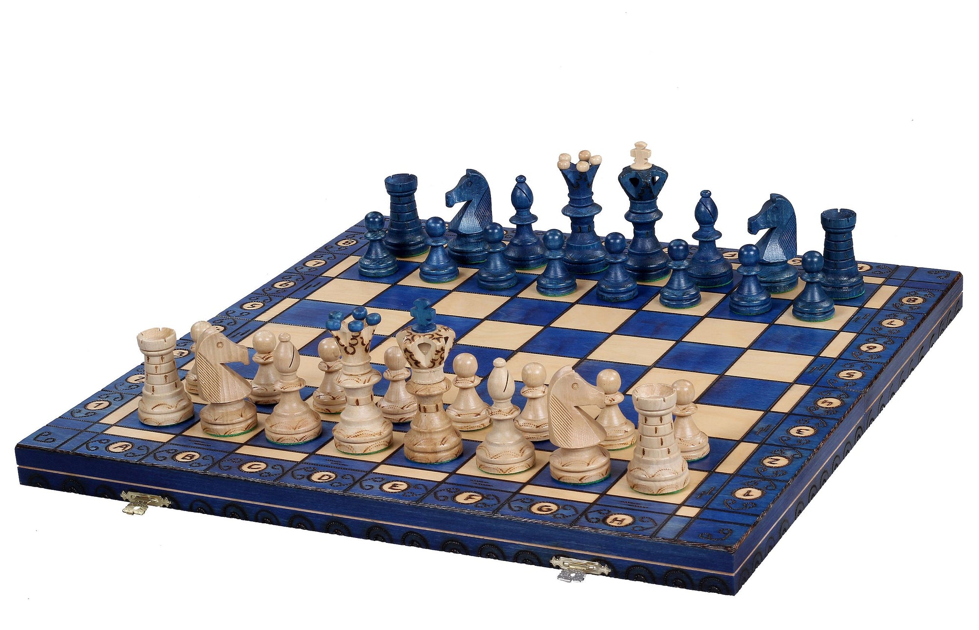 Ambassador Blue Wooden Chess Set with Burnt Inlay – Size No. 5
