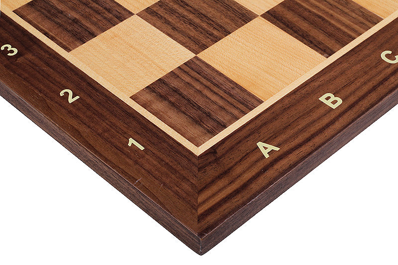 Walnut & Sycamore Chess Board 17.3″ – With Notation, Tournament Style