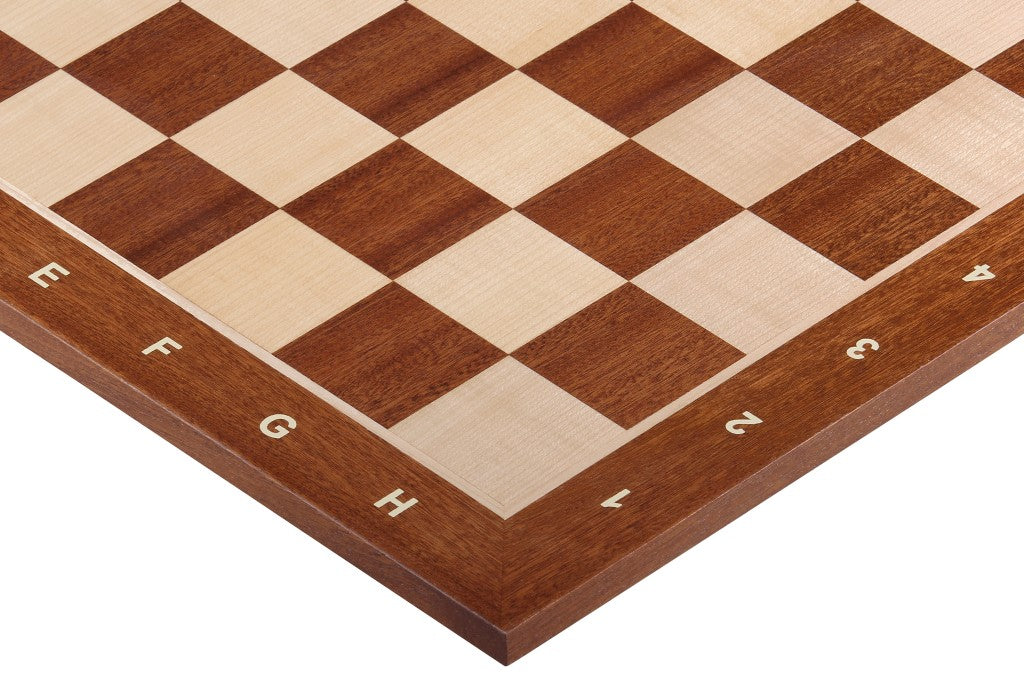 Mahogany & Sycamore Chess Board 20.5″ – With Notation