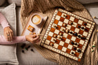 Jowisz Chess Set with Burned Folding Board (3.35 in King / 85 mm)