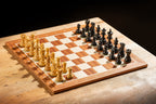 Mahogany and Maple Chess Set with Notation 3" Ebonised Pieces and 1.77" Squares