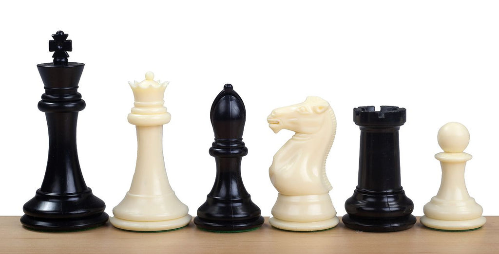 Plastic Chess Pieces 4" King Weighted with Extra Queens Black and White