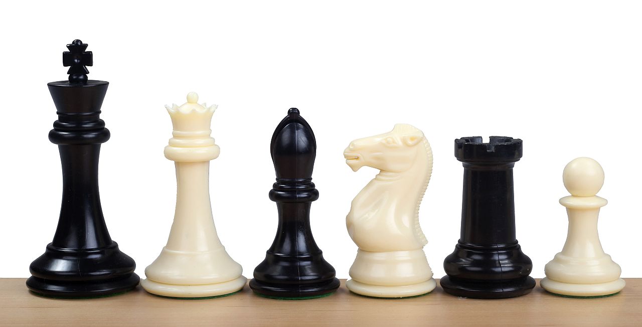 Plastic Chess Pieces 4" King Weighted with Extra Queens Black and White