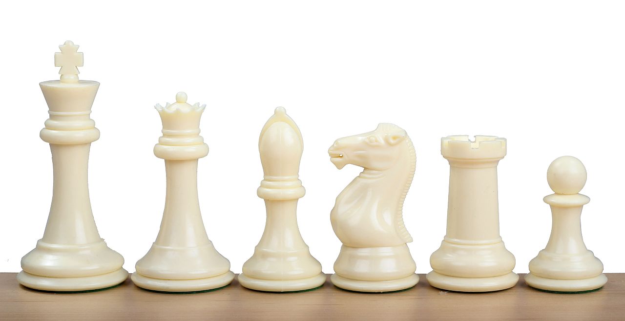 Plastic Chess Pieces 4" King Weighted with Extra Queens Black and White