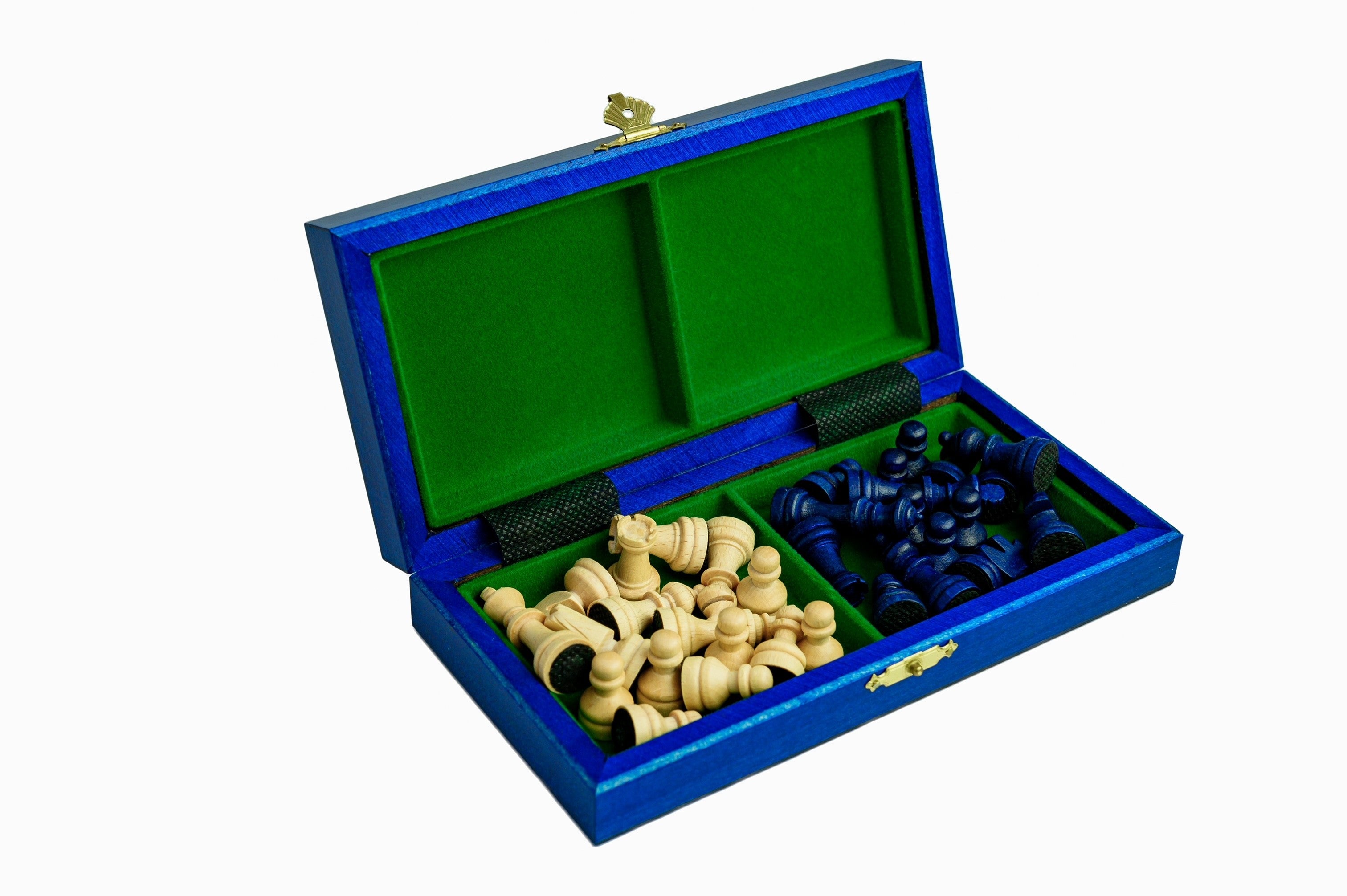 Mini Magnetic Wooden Chess Set Blue (1.18" King)