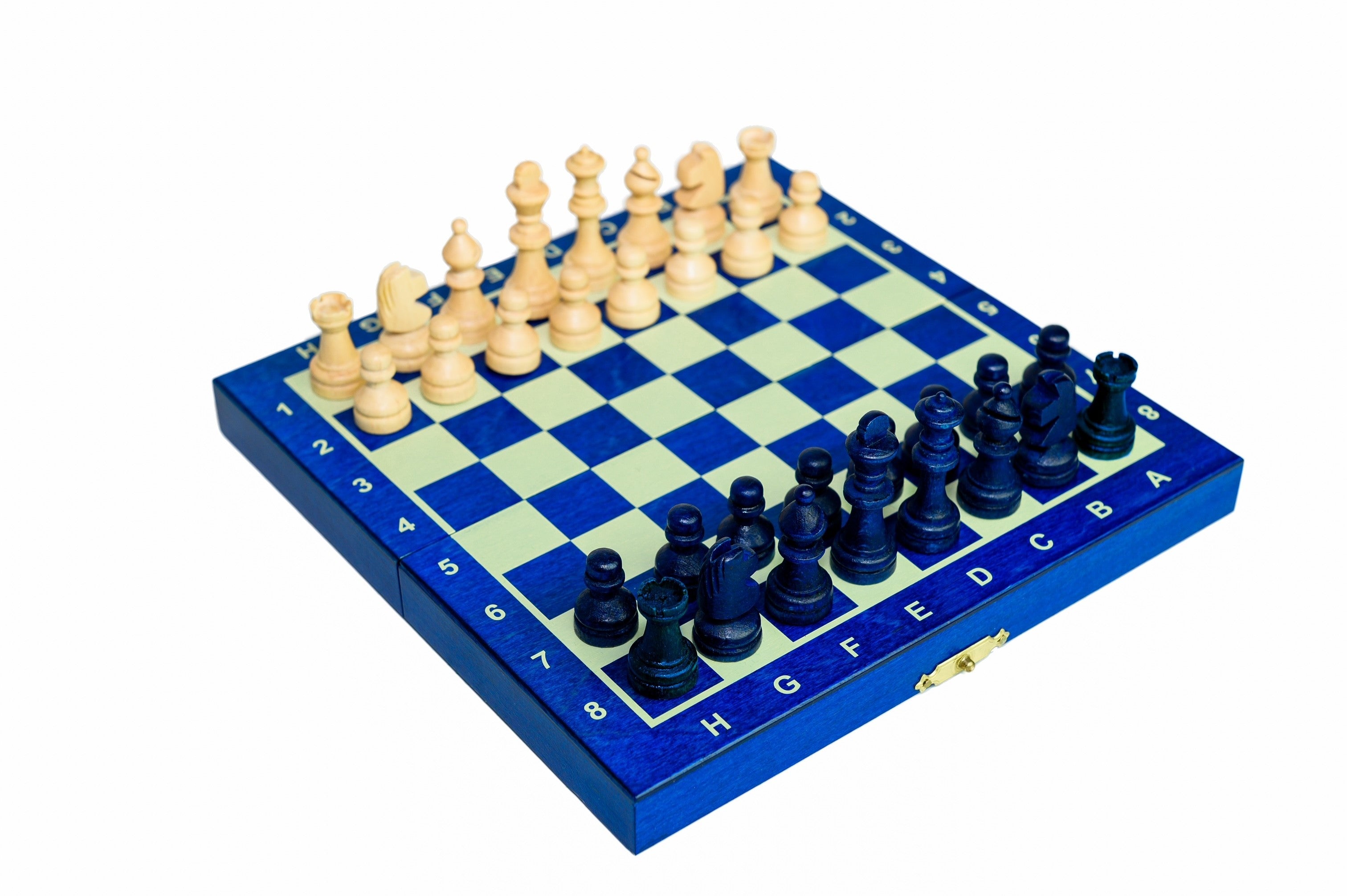 Mini Magnetic Wooden Chess Set Blue (1.18" King)